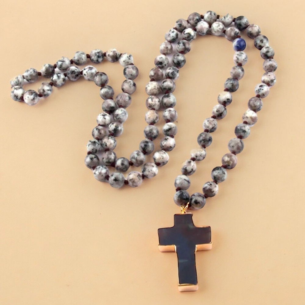 Natural Howlite Cross Pendant Necklace